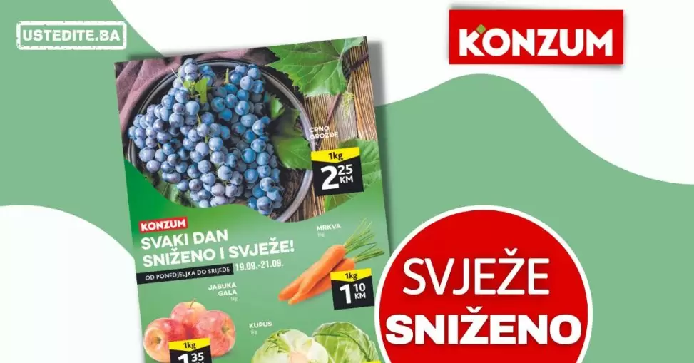 Konzum akcija SVJEŽA PONUDA - katalog sniženja 19-21.9.2022.