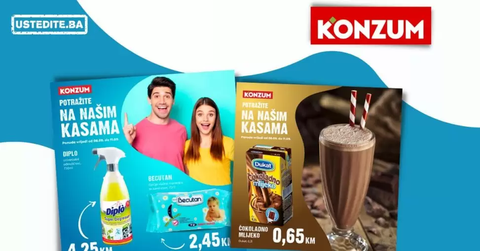 Konzum AKCIJA NA KASAMA - sniženja do 11.9.2022
