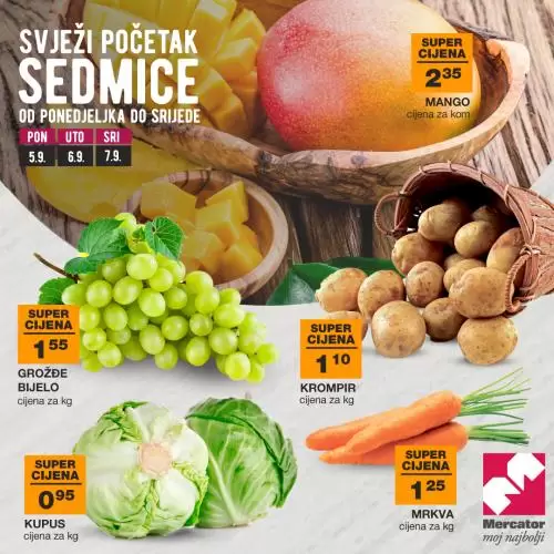 Mercator akcija SVJEŽA PONUDA - akcija sniženja 5-7.9.2022. 