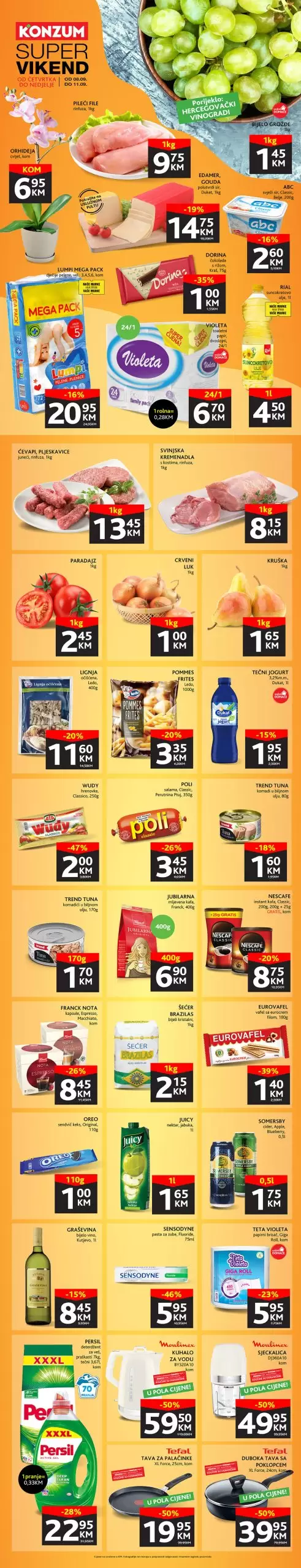 Konzum vikend akcija -PROZIVODI U POLA CIJENE - katalog sniženja 8-11.9.2022