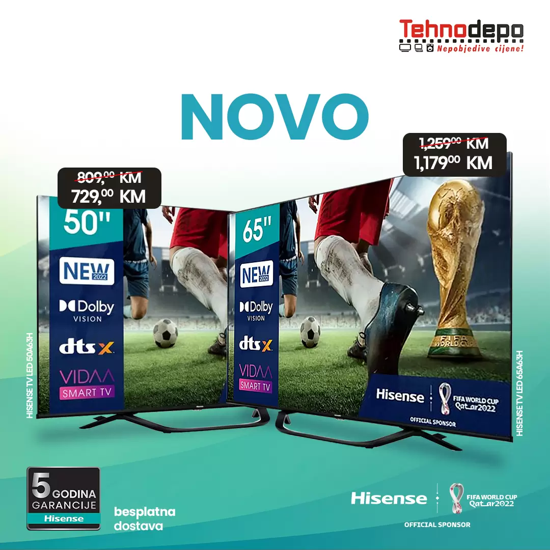 Hisense televizori sa 5 GODINA GARANCIJE! Besplatna dostava u cijeloj Bosni i Hercegovini.