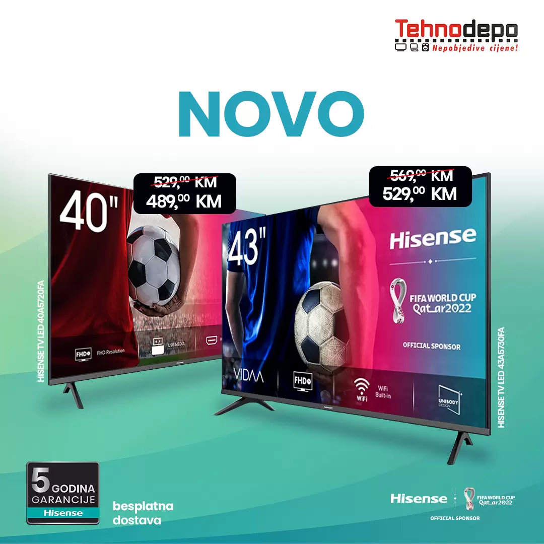 Hisense televizori sa 5 GODINA GARANCIJE! Besplatna dostava u cijeloj Bosni i Hercegovini.