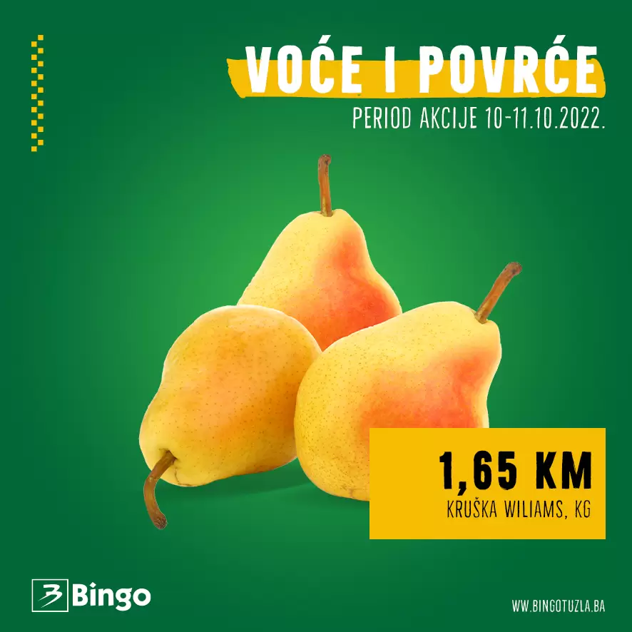 Bingo akcija VOĆE I POVRĆE - sniženje 10-11.10.2022.