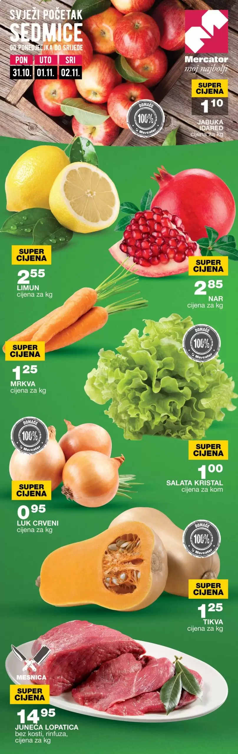Mercator akcija VOĆE- POVRĆE - SVJEŽE MESO 31.10-2.11.2022. 