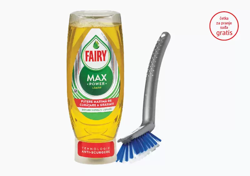 Kupovinom bilo kojeg FAIRY Mercury** deterdženata za suđe od 450 ml, na kasi preuzmite četku za pranje suđa na poklon.