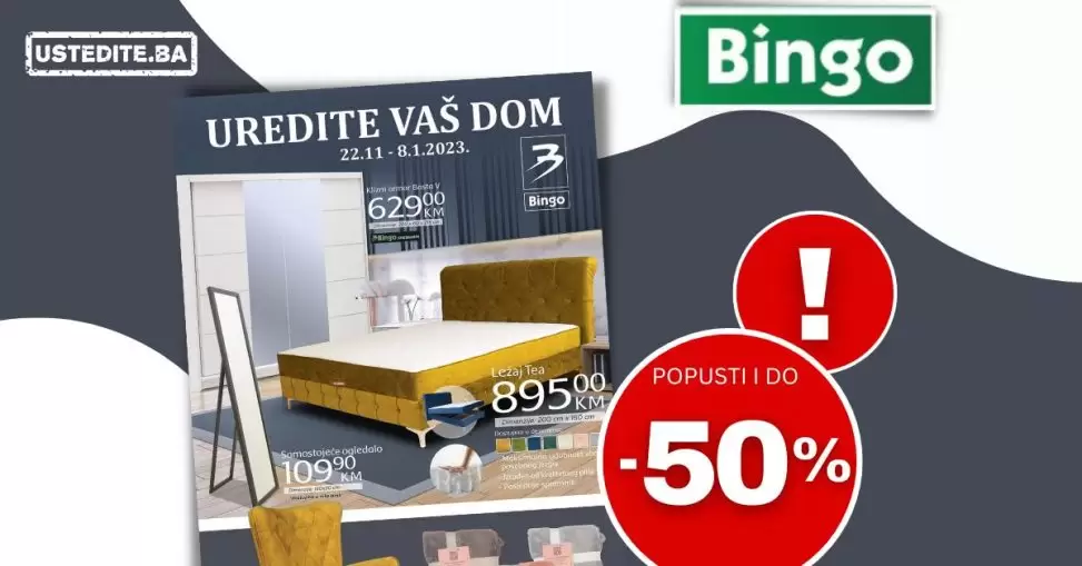 Bingo NAMJEŠTAJ novembar 2022 - akcija sniženja 22.11-8.1.2023.