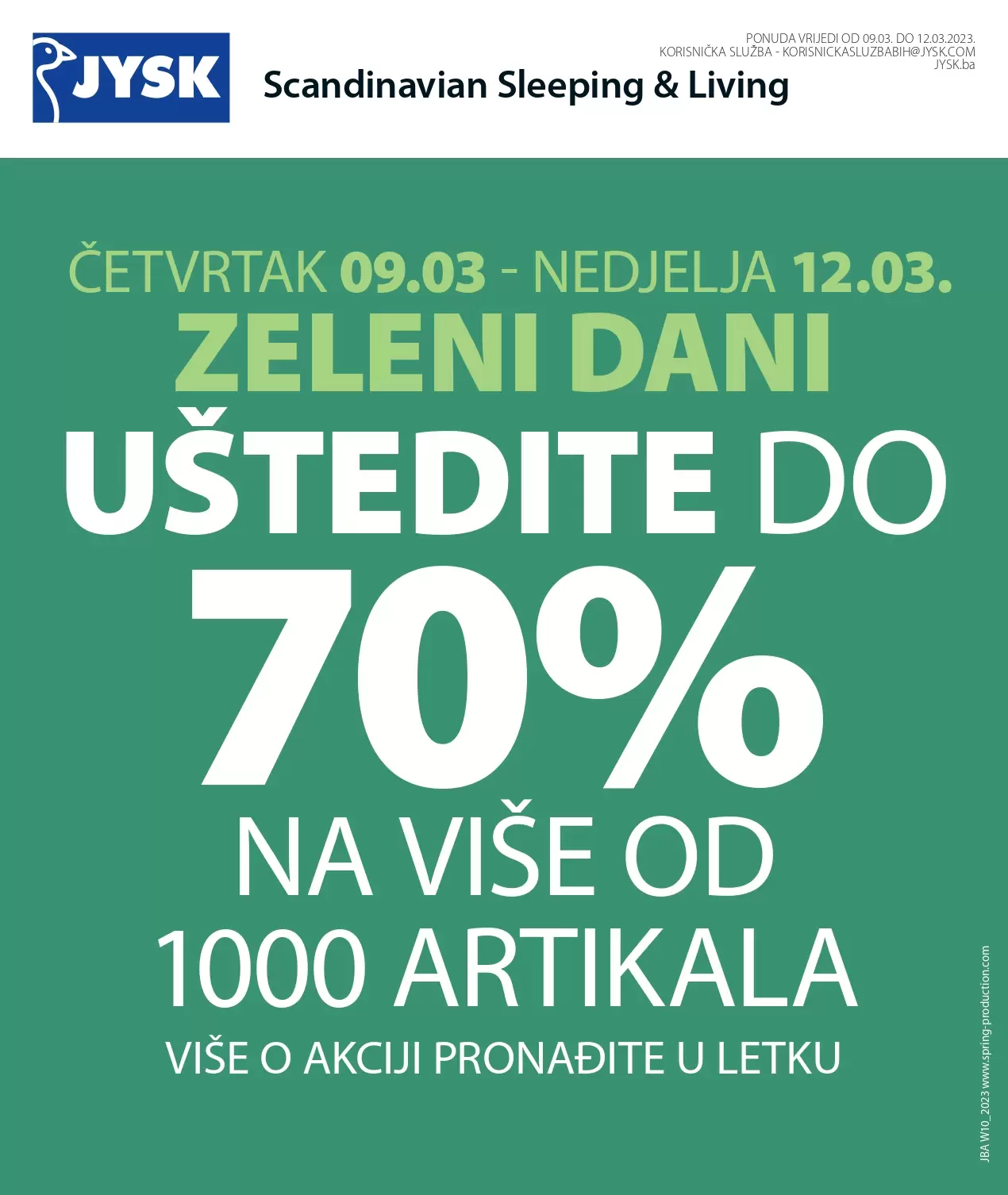 Jysk katalog ZELENI DANI ⇢UŠTEDITE do -70% akcija sniženja 9-22.3.2023.
