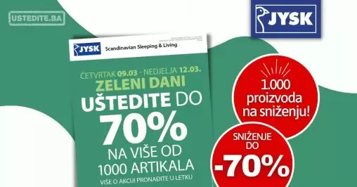Jysk katalog ZELENI DANI ⇢UŠTEDITE do -70% akcija sniženja 9-22.3.2023.