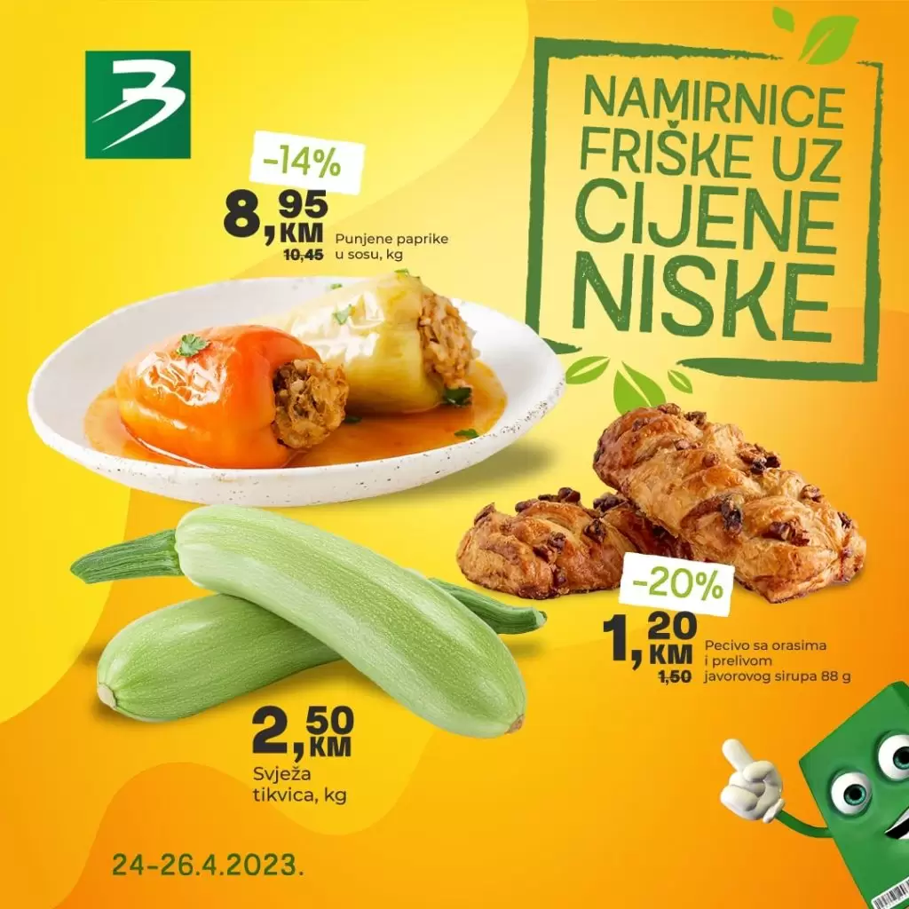Bingo AKCIJA ⇢Namirnice FRIŠKE uz CIJENE NISKE 24-26.4.2023.