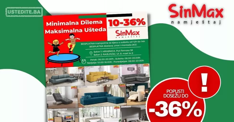 Sinmax namještaj MAKSIMALNA UŠTEDA 9-12.6.2023.