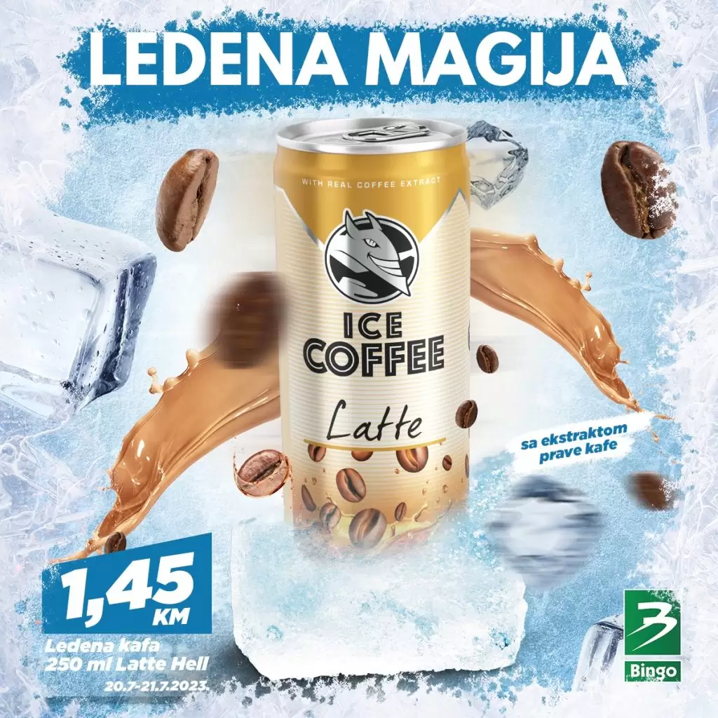 Napravite pauzu i prepustite se užitku. Ledena kafa je savršen partner za vaše trenutke opuštanja, bilo da ste na plaži, u parku ili u udobnosti svog doma. 🌬Ledenu kafu Latte Hell pronađite u Bingo trgovinama po fantastičnoj cijeni od 1,45 KM samo 20. i 21.7.