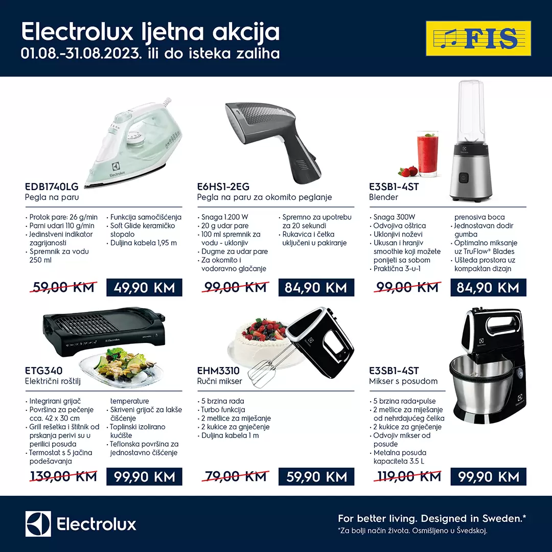 Fis & Electrolux Ljetno SNIŽENJE do 31.8.2023.