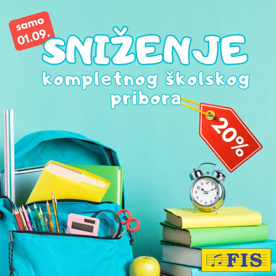 Fis SNIŽENJE ŠKOLSKOG PRIBORA - akcija vrijedi samo 1.9.2023.