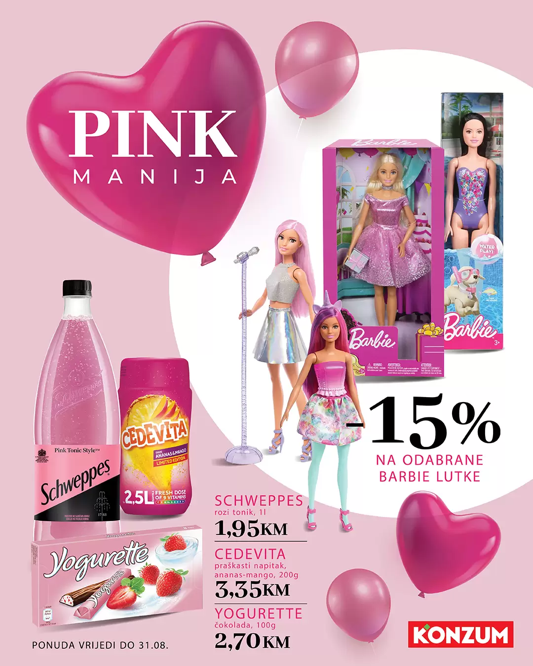 Konzum akcija ⇢PINK MANIJA - sniženje do 31.8.2023.