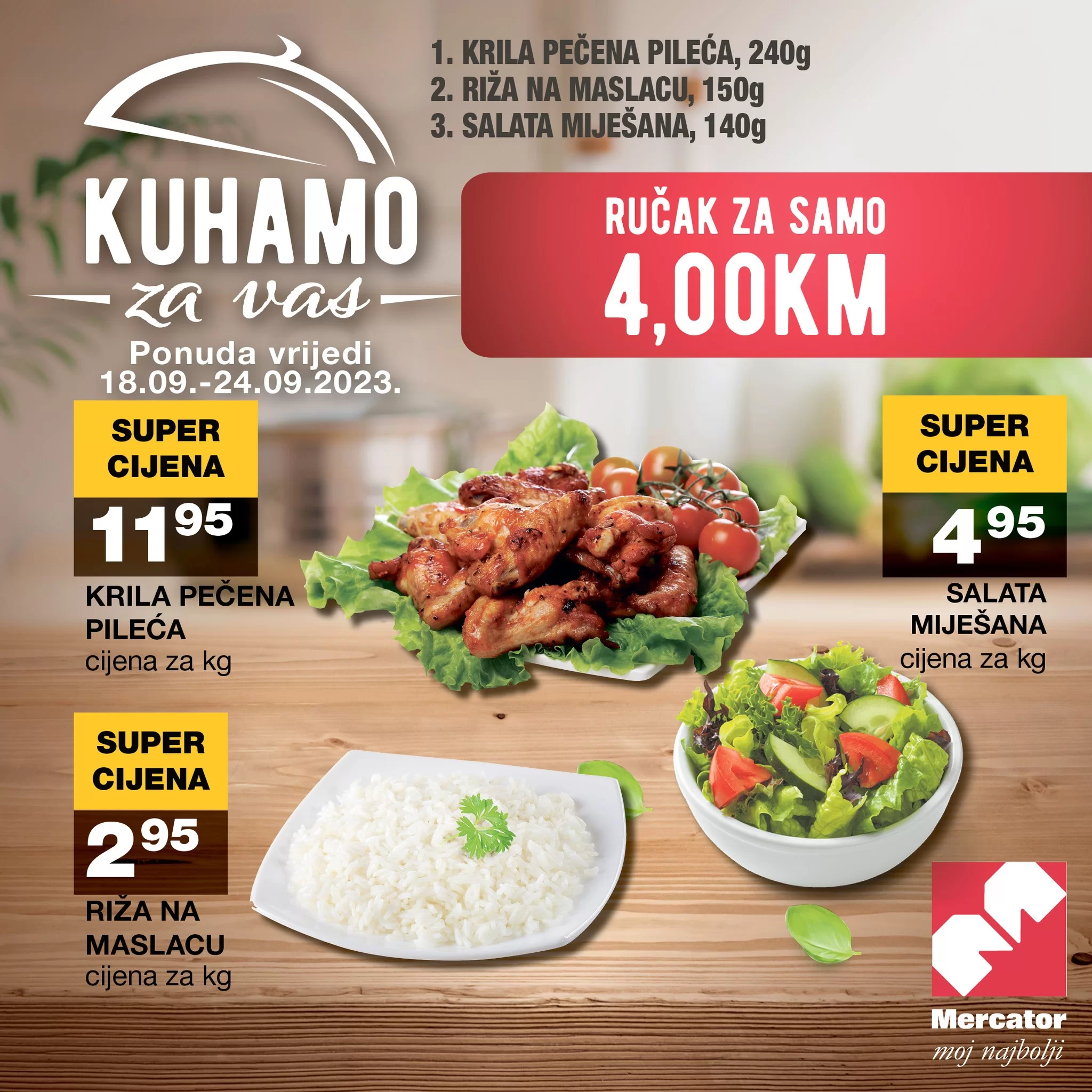 Mercator RUČAK za samo 4 KM - akcija sniženja 18-24.9.2023.