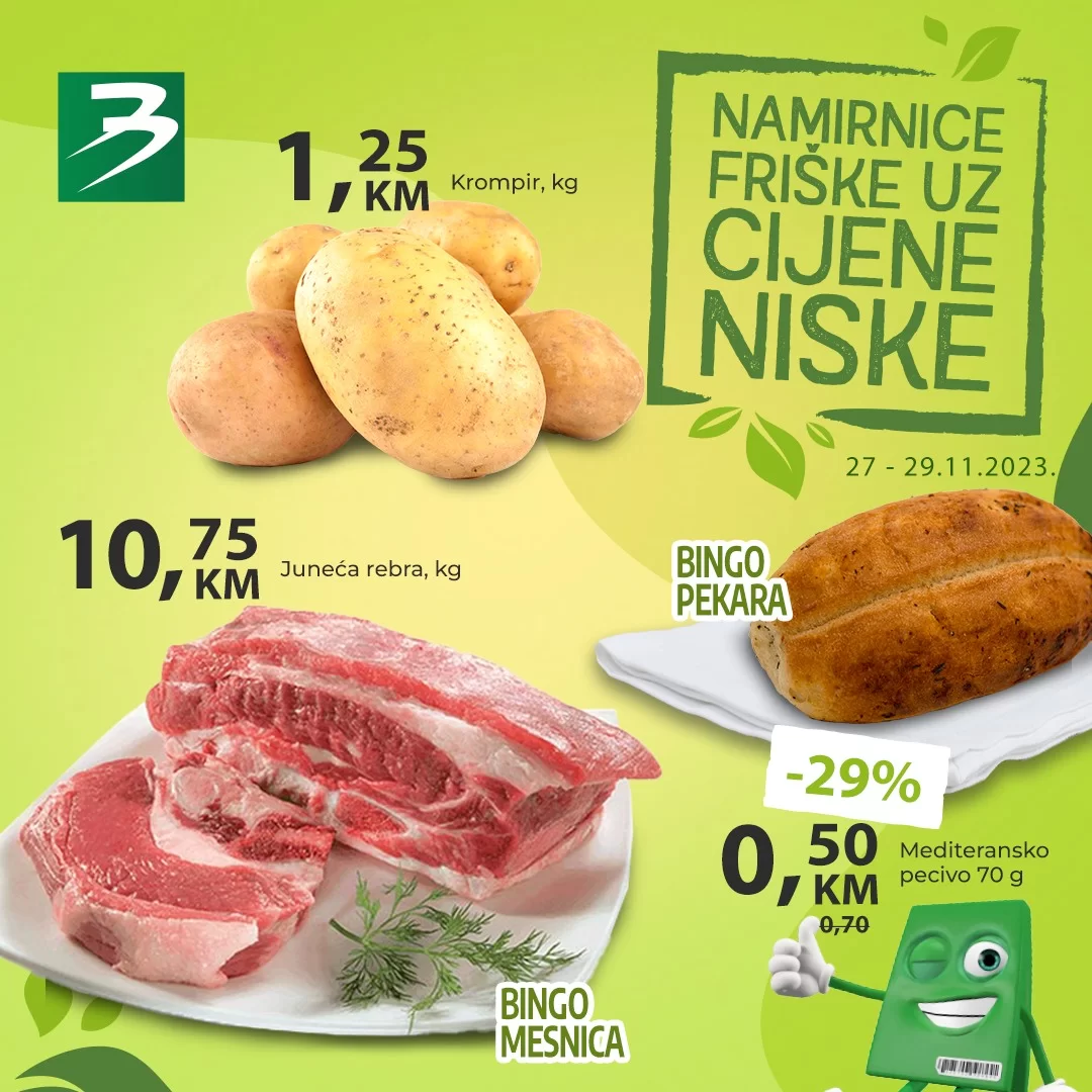 Bingo akcija NAMIRNICE FRIŠKE CIJENE NISKE 27-29.11.2023.