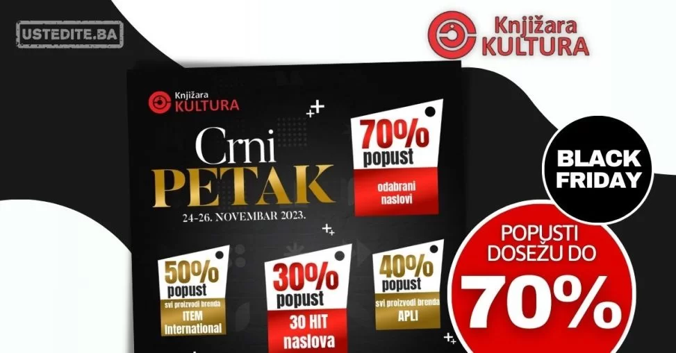 Knjižara Kultura BLACK FRIDAY - SNIŽENJE do 70% - akcija 24-26.11.2023.
