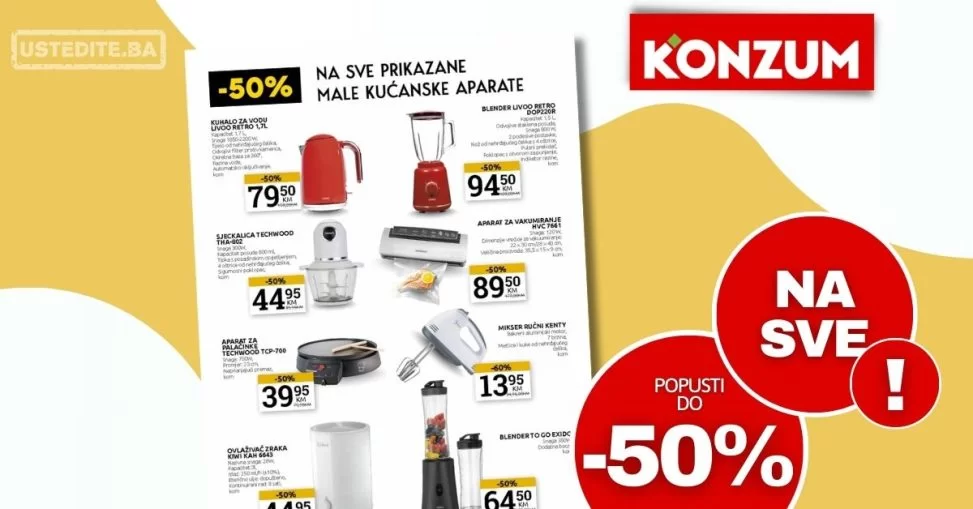 Konzum MALI KUĆANSKI APARATI SNIŽENJE 50% NA SVE - akcija do 10.2.2024.