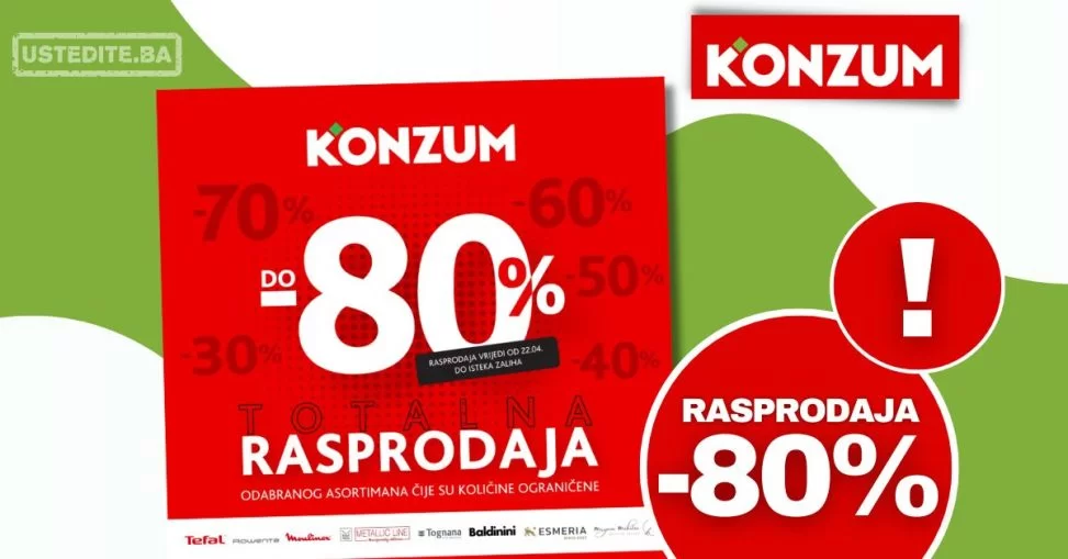 Konzum RASPRODAJA do 80% - do isteka zaliha - april 2024.