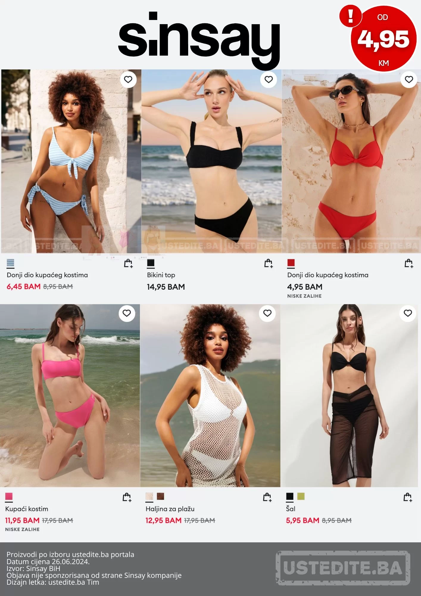 Sinsay KUPAĆI KOSTIMI već od 4,94 KM - juni 2024.