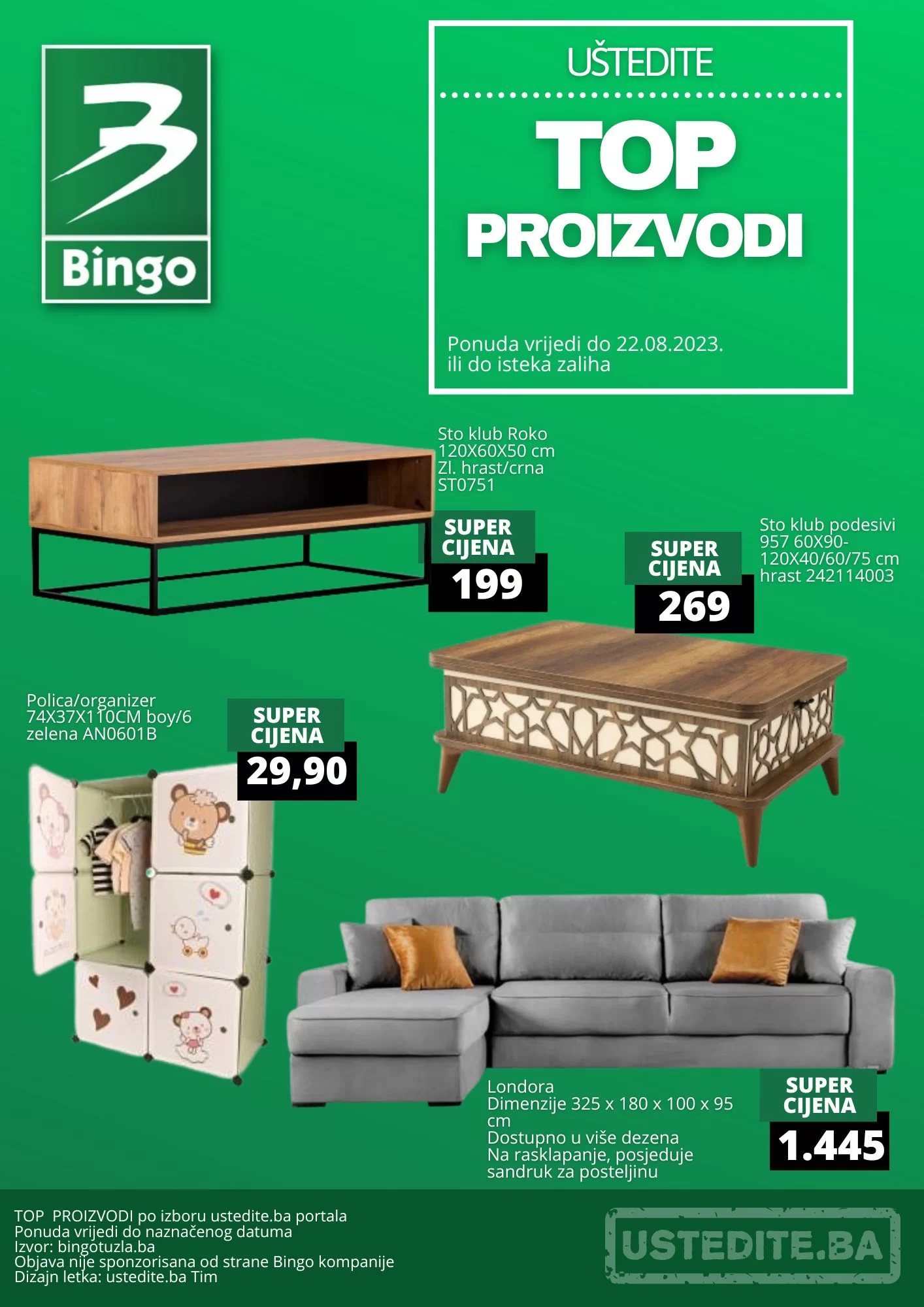Bingo namještaj TOP PROIZVODI - sniženje do 22.8.2024.