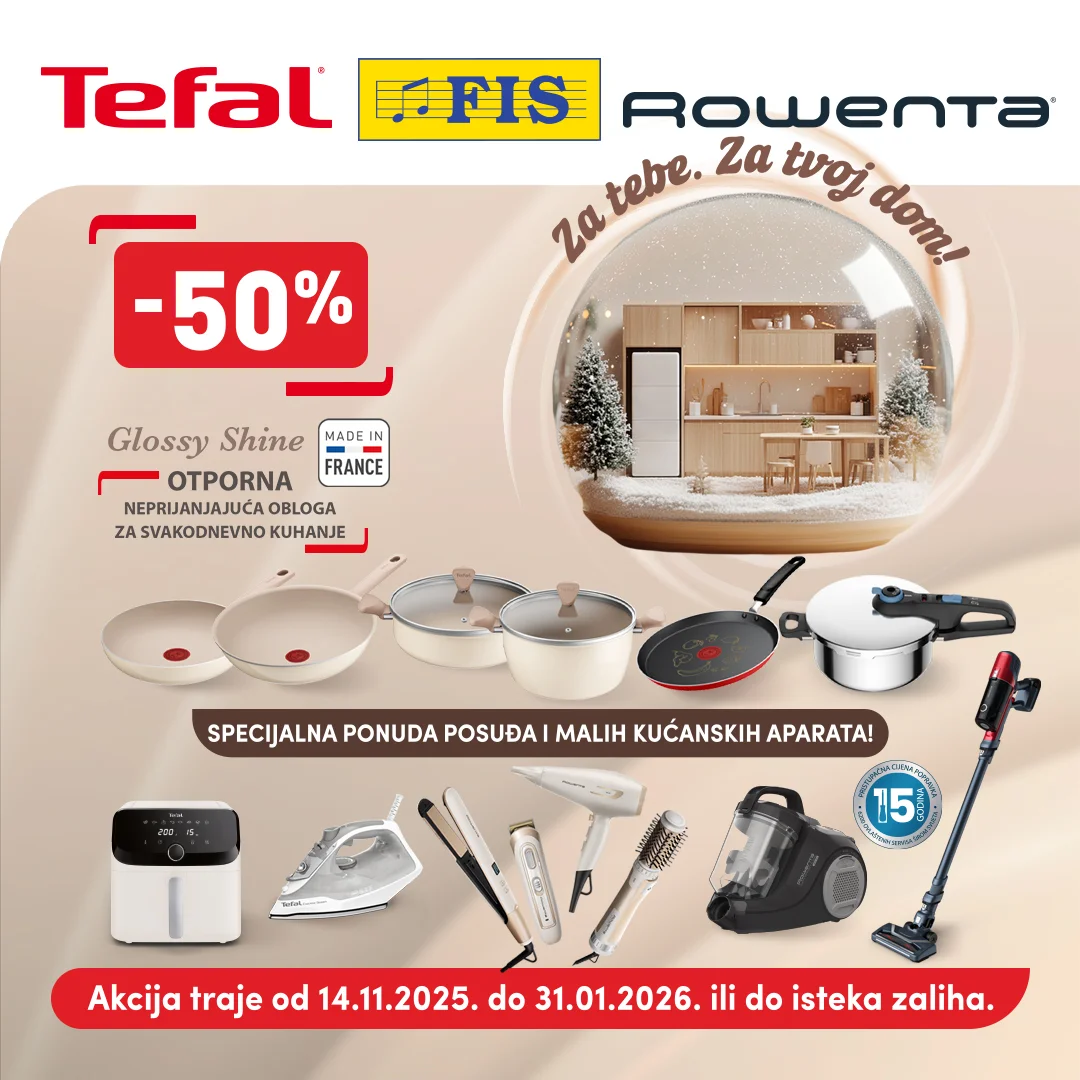 Fis TEFAL & ROWENTA akcija – Popusti do 50% do 31.1.2026.