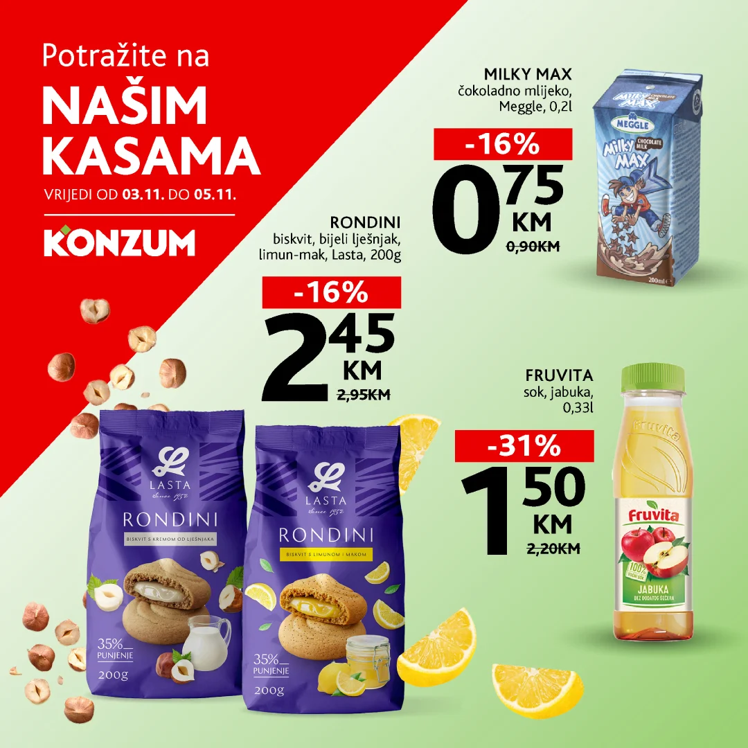 Konzum AKCIJA NA KASAMA 3-5.11.2025.