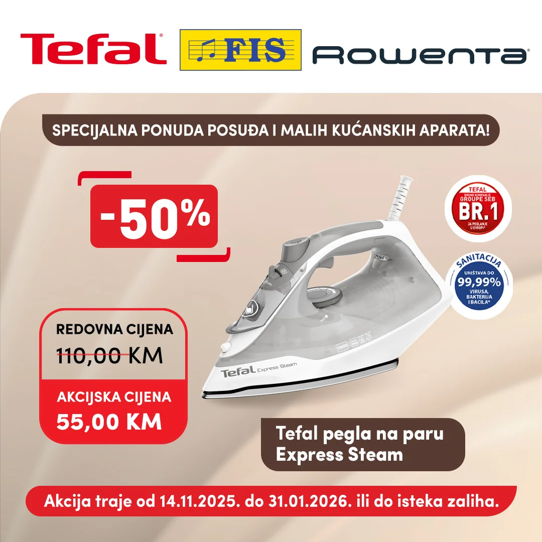 Fis TEFAL & ROWENTA akcija – Popusti do 50% do 31.1.2026.