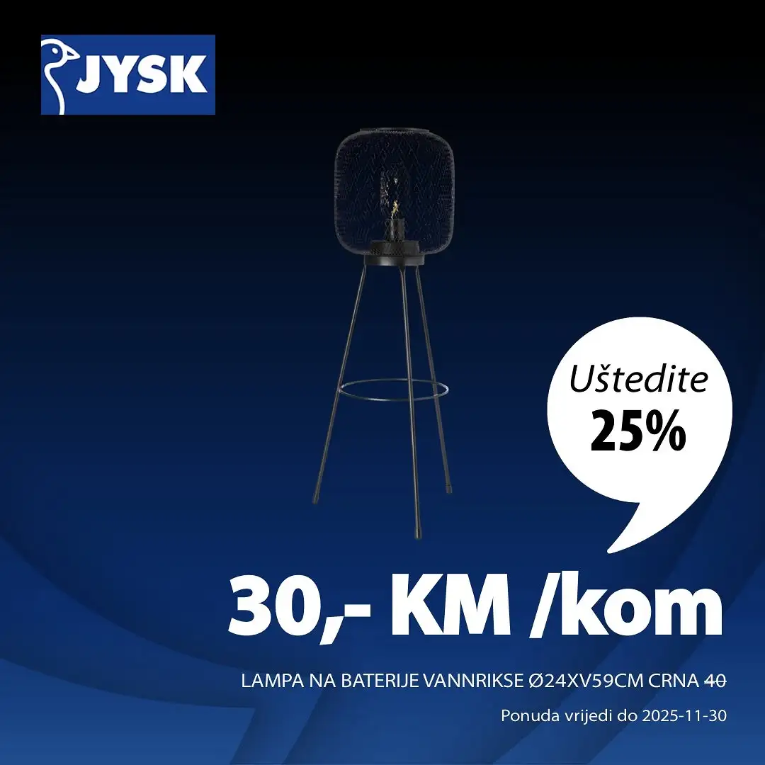 Jysk BLACK FRIDAY SNIŽENJE DO 70% akcija do 30.11.2025.