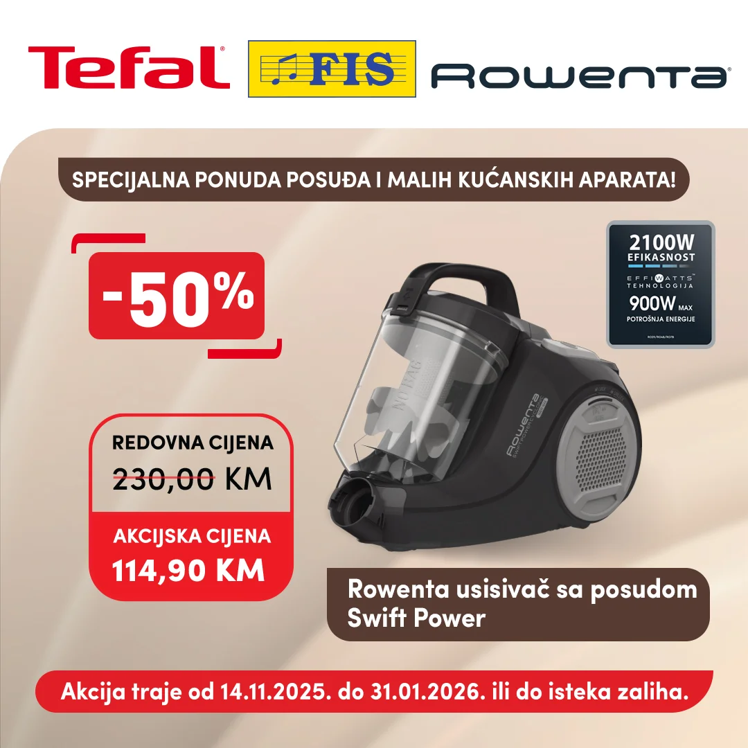 Fis TEFAL & ROWENTA akcija – Popusti do 50% do 31.1.2026.
