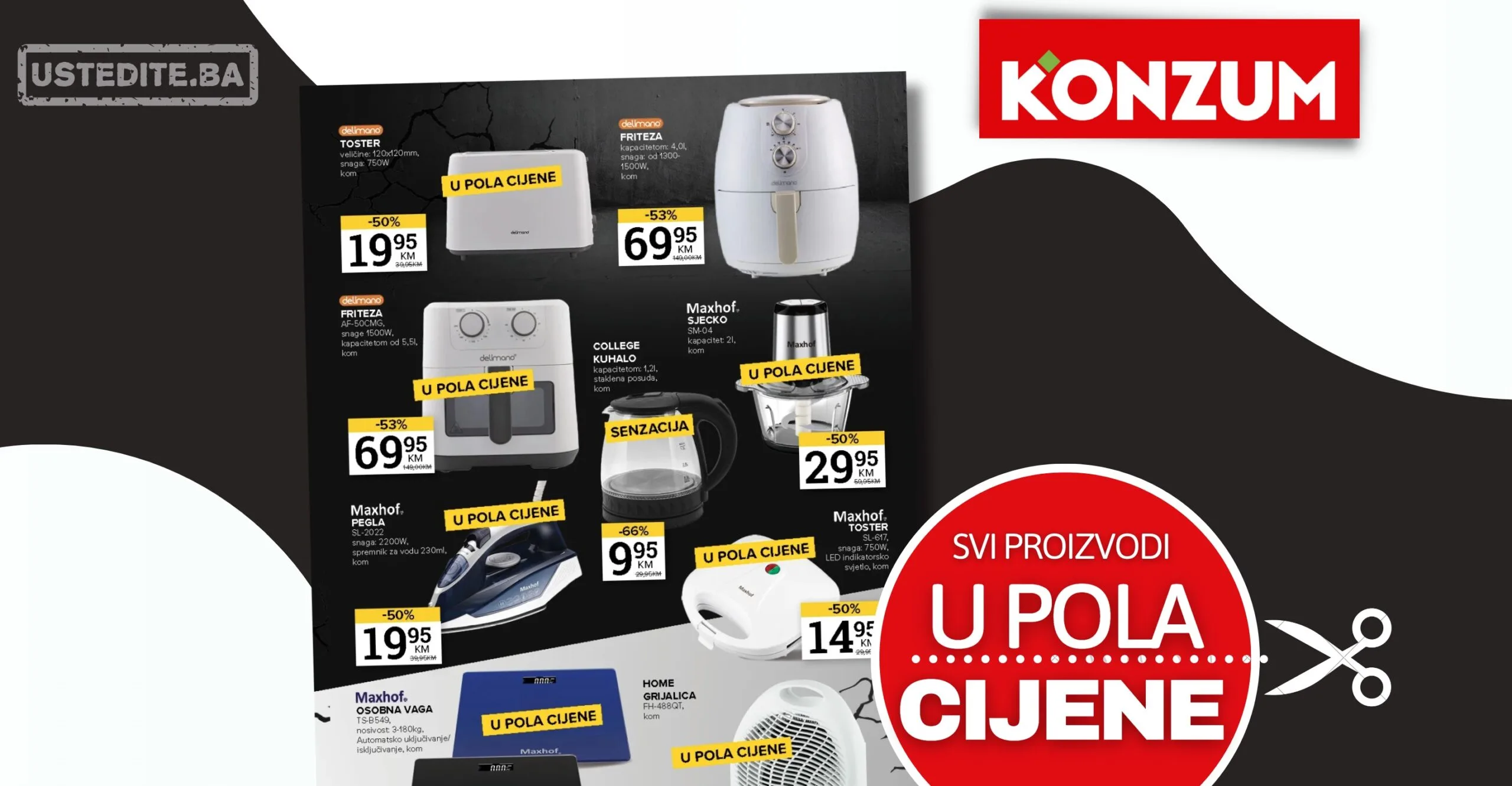 Konzum akcija SVE U POLA CIJENE 26.11-1.12.2025.