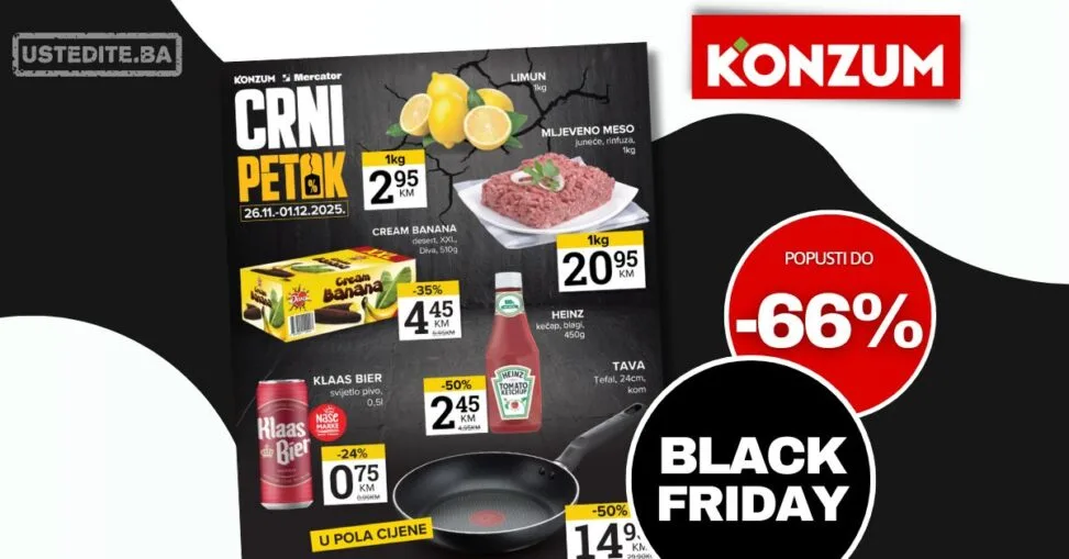 Konzum BLACK FRIDAY SNIŽENJE DO 66% akcija do 1.12.2025.
