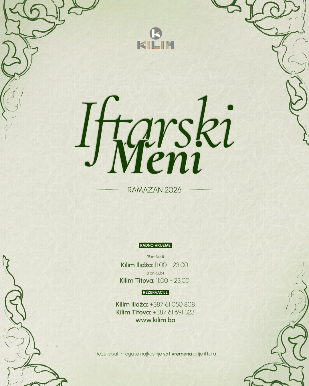 Kilim IFTARSKI MENI 📍 Sarajevo 2025.