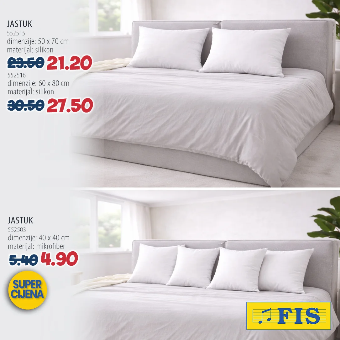 Fis akcija KUĆNI TEKSTIL - posteljine, jastuci i nadmadraci 17-28.2.2026.