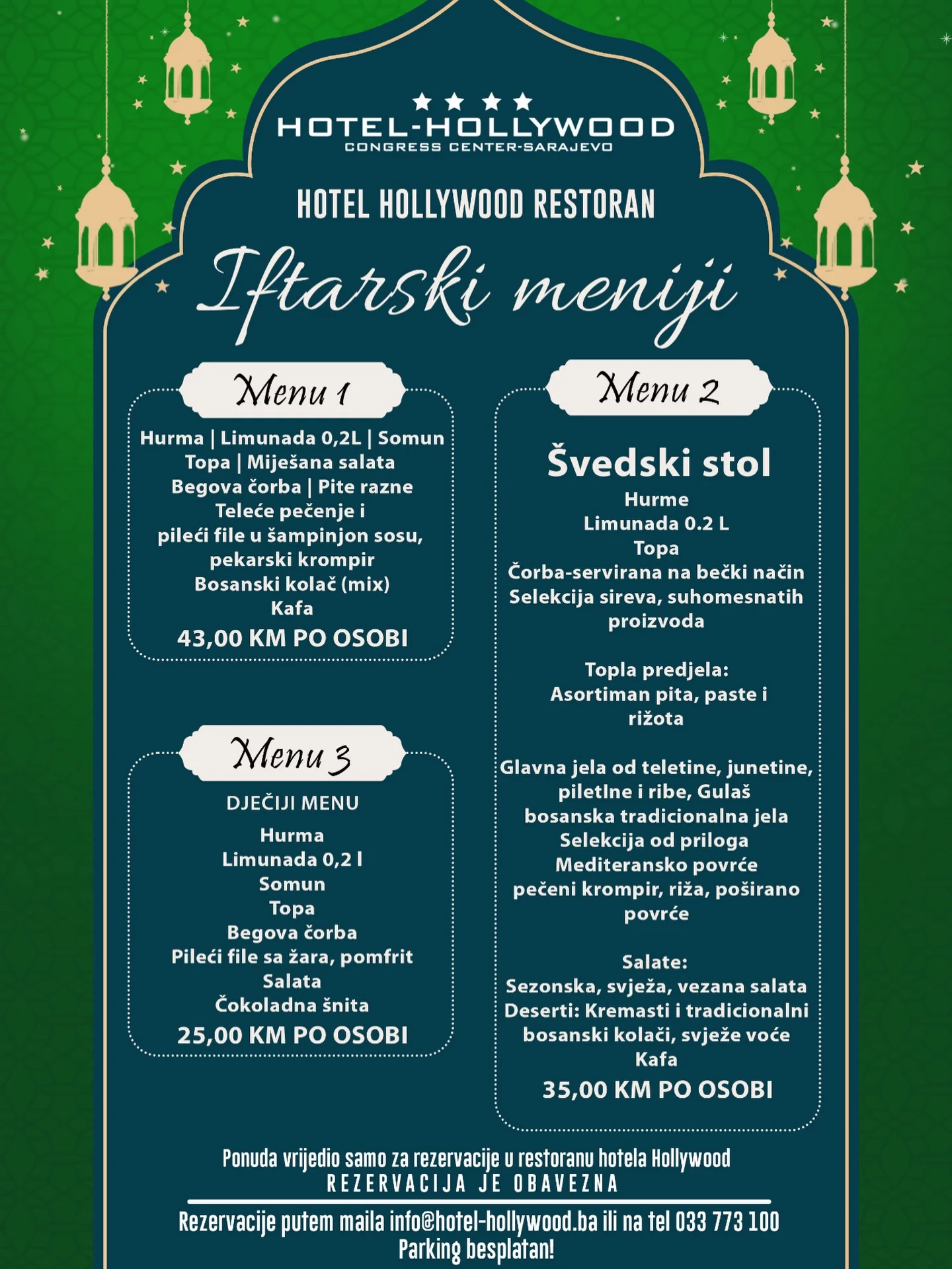 Hotel Hollywood IFTARSKI MENI📍 Ilidža 2025.