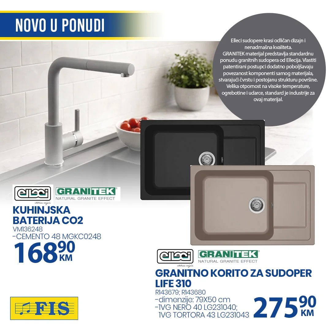 Fis akcija: granitni sudoperi i kuhinjska oprema mart/april 2026.