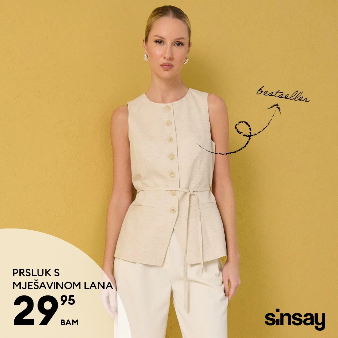 Sinsay akcija: Moderni prsluci s mješavinom lana - mart 2026.
