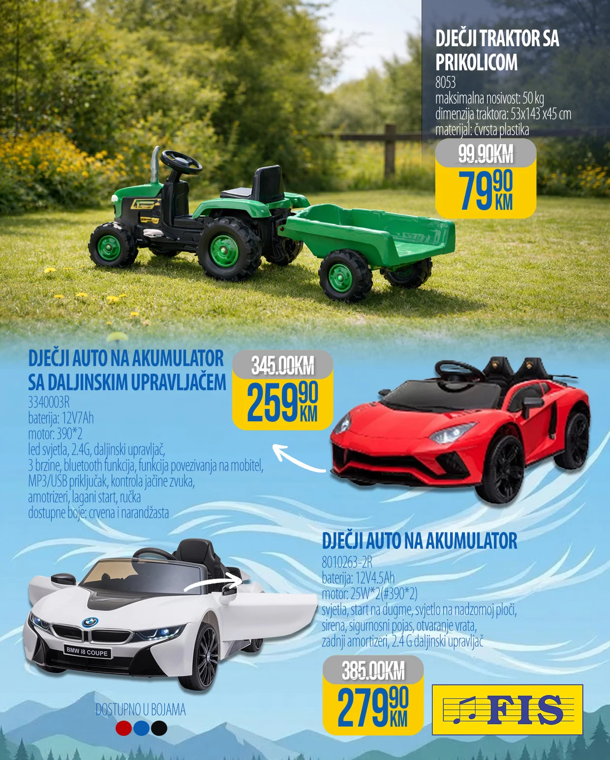 Fis akcija igračke: bicikli, tricikli, trampolini i autići - sniženje do 19.4.2026.