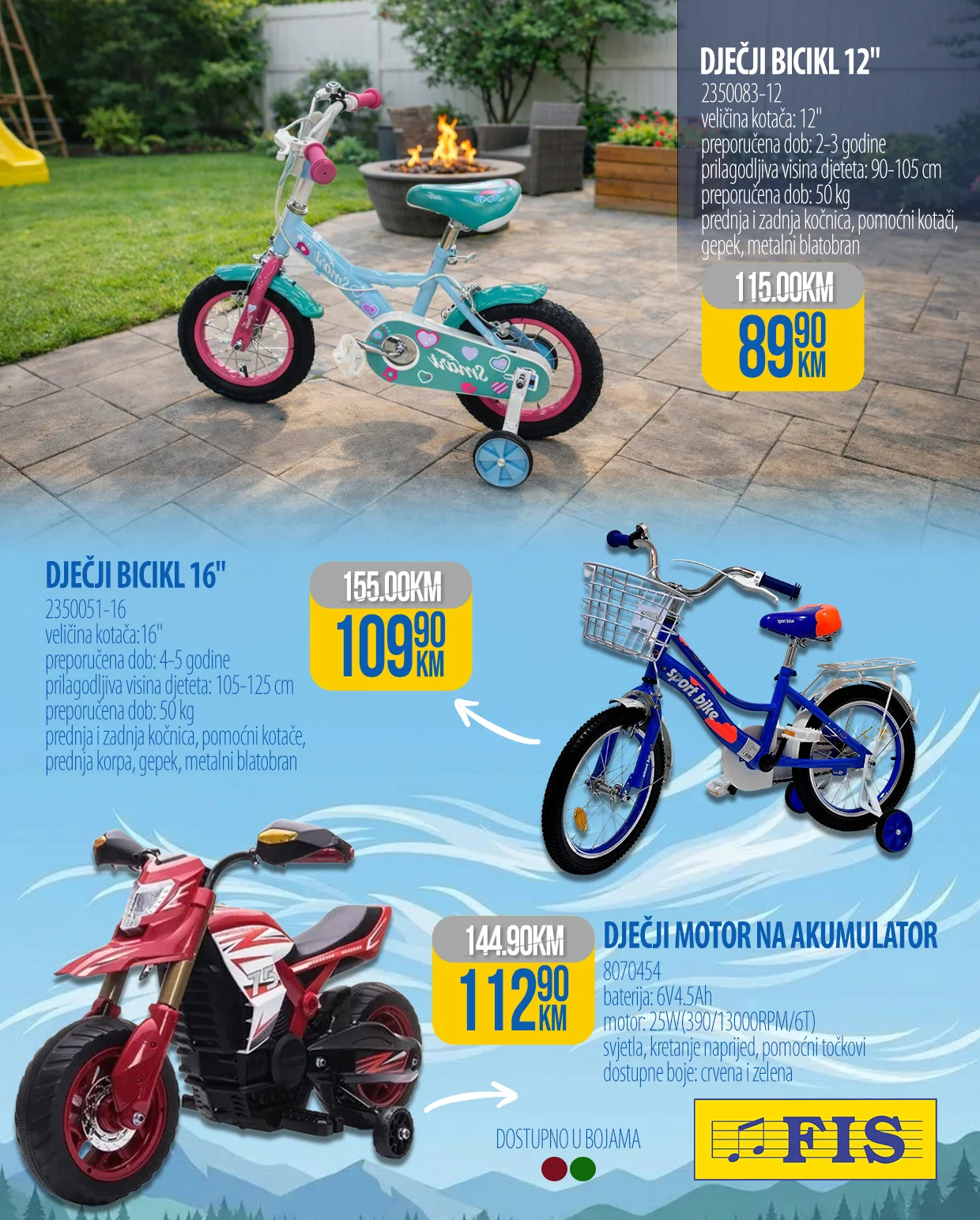 Fis akcija igračke: bicikli, tricikli, trampolini i autići - sniženje do 19.4.2026.