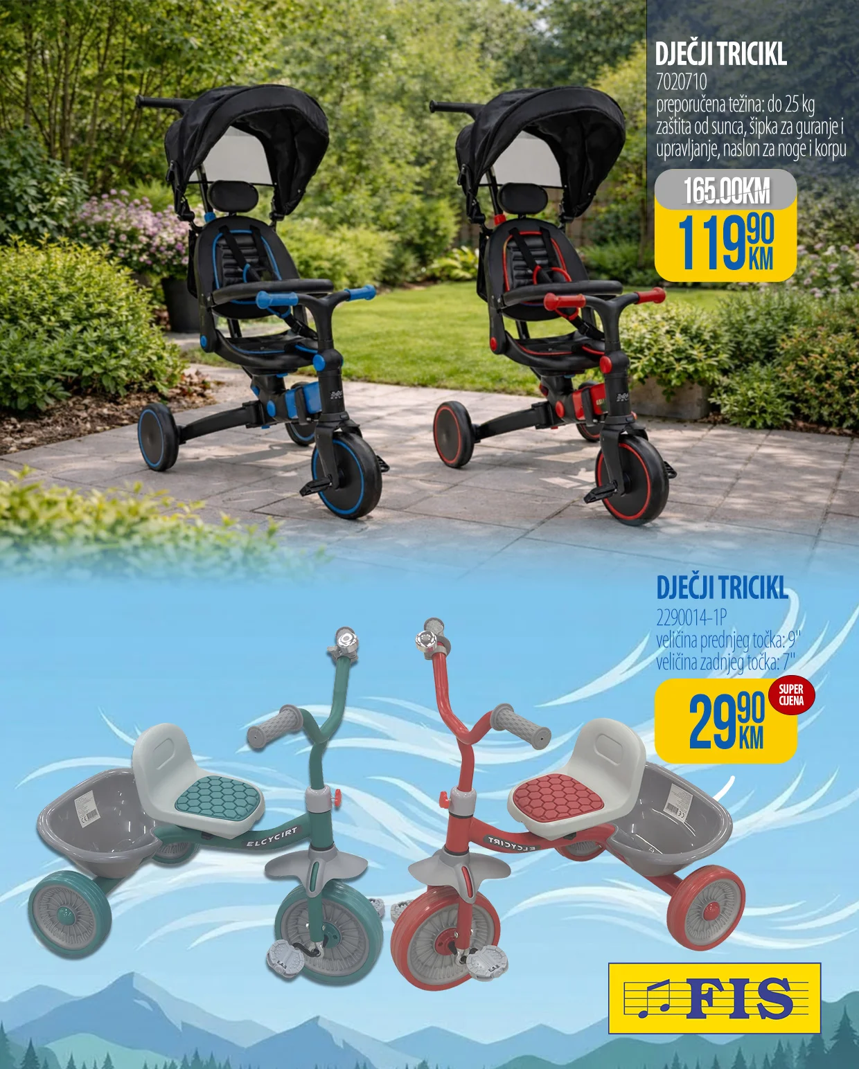 Fis akcija igračke: bicikli, tricikli, trampolini i autići - sniženje do 19.4.2026.