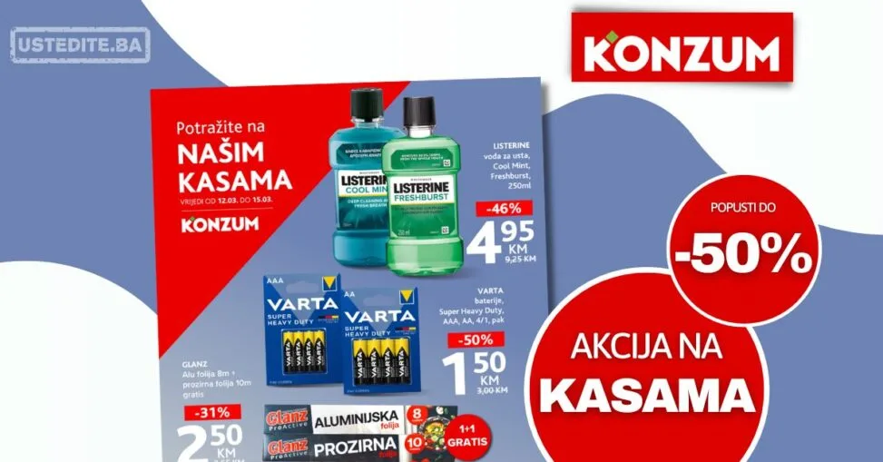 Konzum AKCIJA NA KASAMA 12-15.3.2026.
