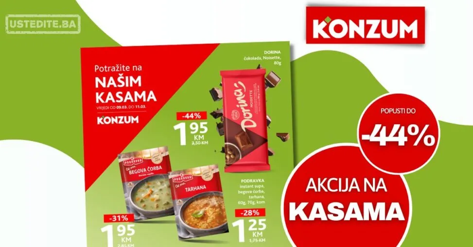 Konzum AKCIJA NA KASAMA 9-11.3.2026.