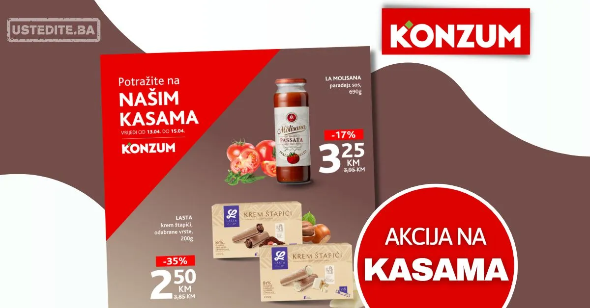 Konzum AKCIJA NA KASAMA 13-15.4.2026.