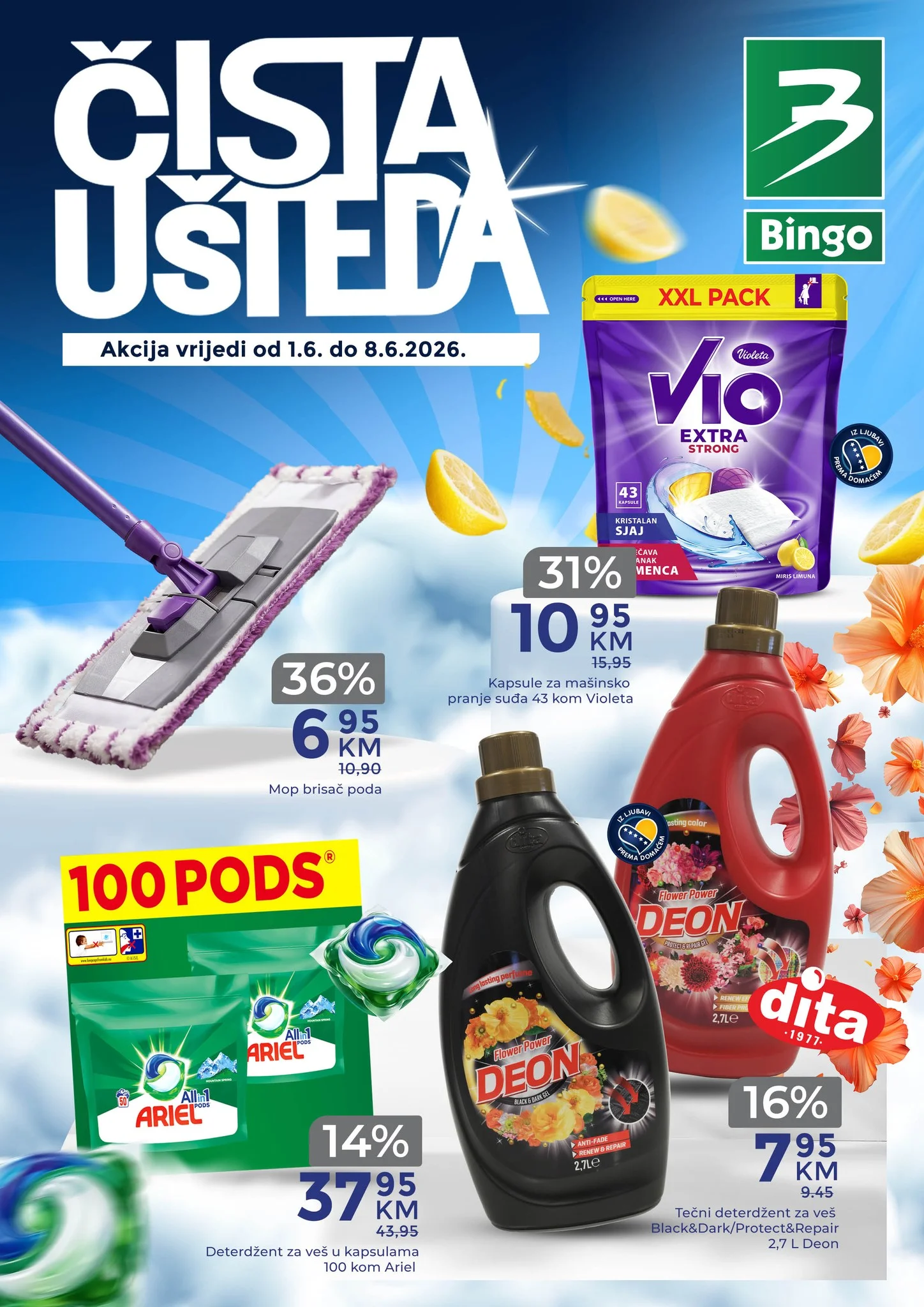 Pronađite svoje omiljene proizvode za čišćenje i higijenu po sniženim cijenama! Osvježite svoj prostor i uživajte u savršeno čistom domu.