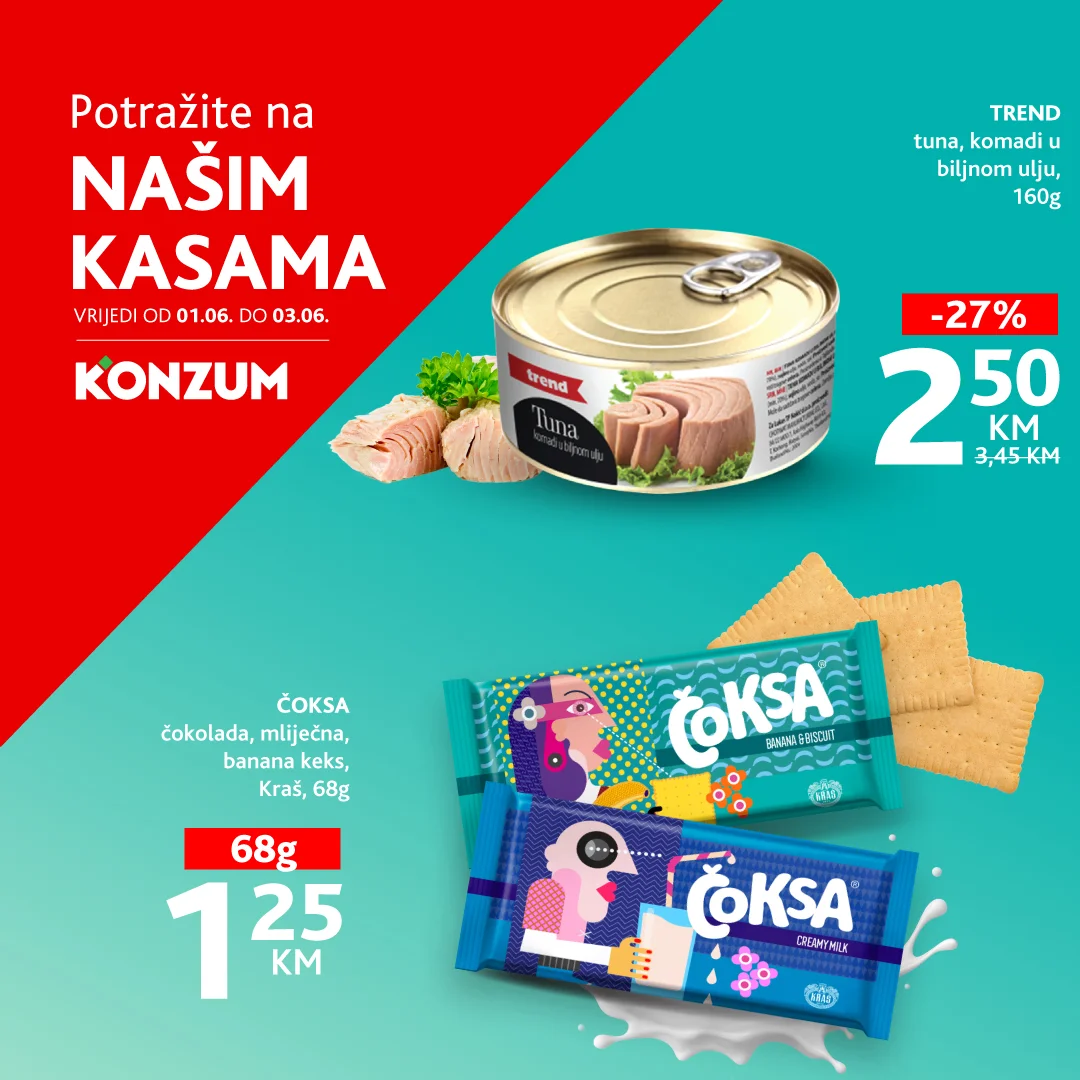 Konzum AKCIJA NA KASAMA 1-3.6.2026.