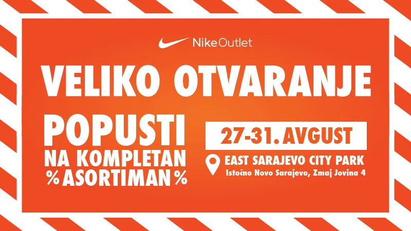 NIKE OUTLET – veliko otvaranje i popusti na kompletan asortiman 27–31.8.2026. - str. 1