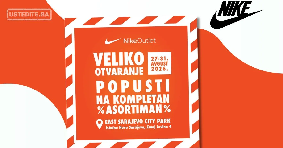 NIKE OUTLET – veliko otvaranje i popusti na kompletan asortiman 27–31.8.2026. - str. 1
