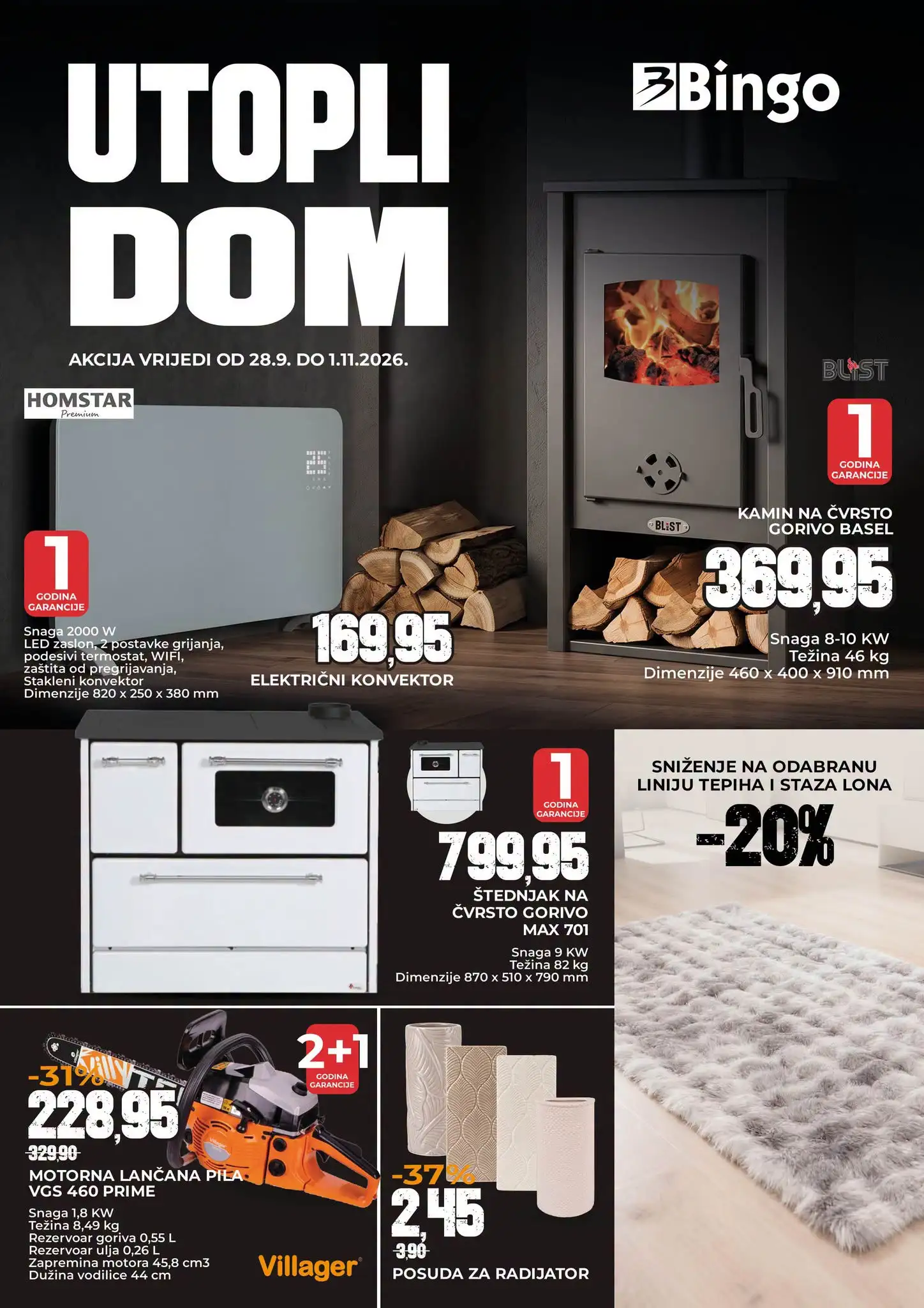 Bingo katalog Utopli dom: Kamini, grijalice i štednjaci 28.9-11.10.2026. - str. 1