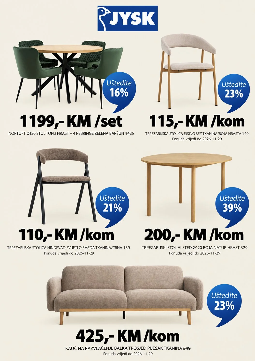 JYSK akcija: Namještaj za vaš dom uz uštede do 39% - str. 1